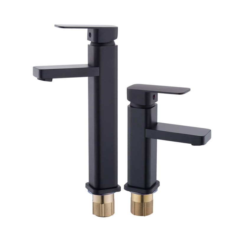 Square Single Hole Black Tall And Short Basin Faucet