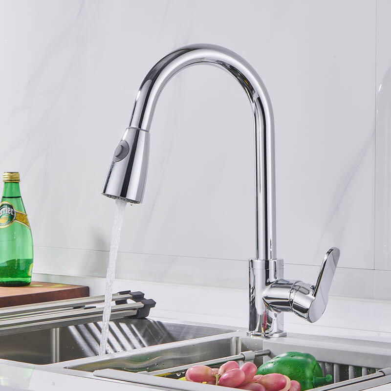 Pull-out Flat Three-way Kitchen Faucet