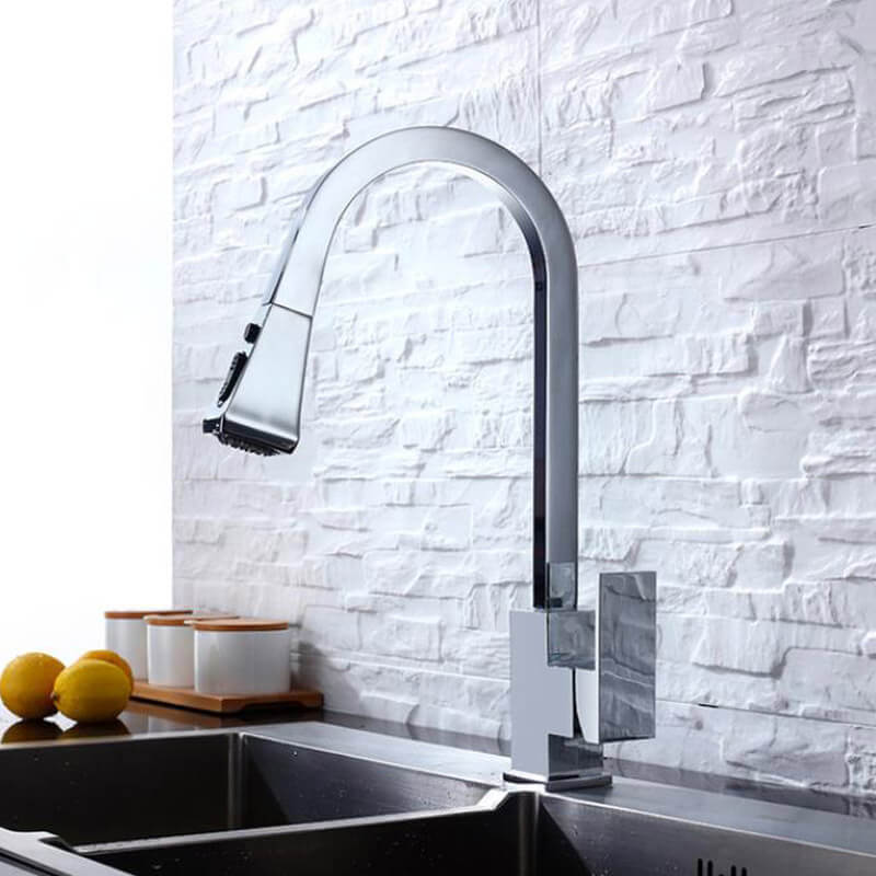 Square Pull-out Black Kitchen Faucet