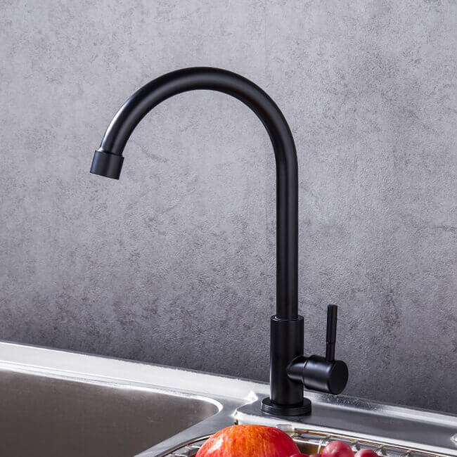 304 Large Curved Single Cold Black Kitchen Faucet